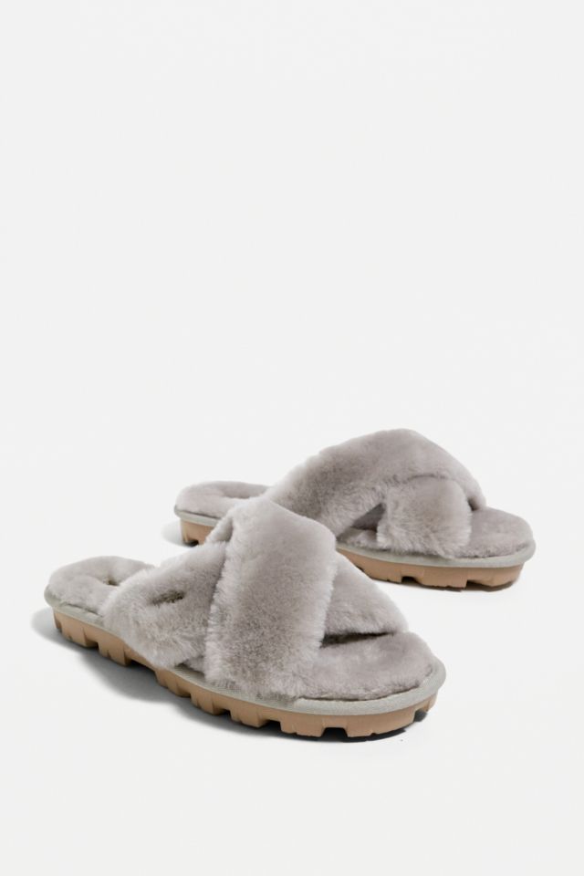 UGG Fuzzette Grey Strappy Slide Slippers | Urban Outfitters UK