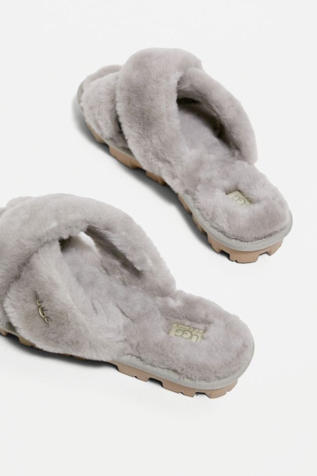 UGG Fuzzette Grey Strappy Slide Slippers Urban Outfitters UK