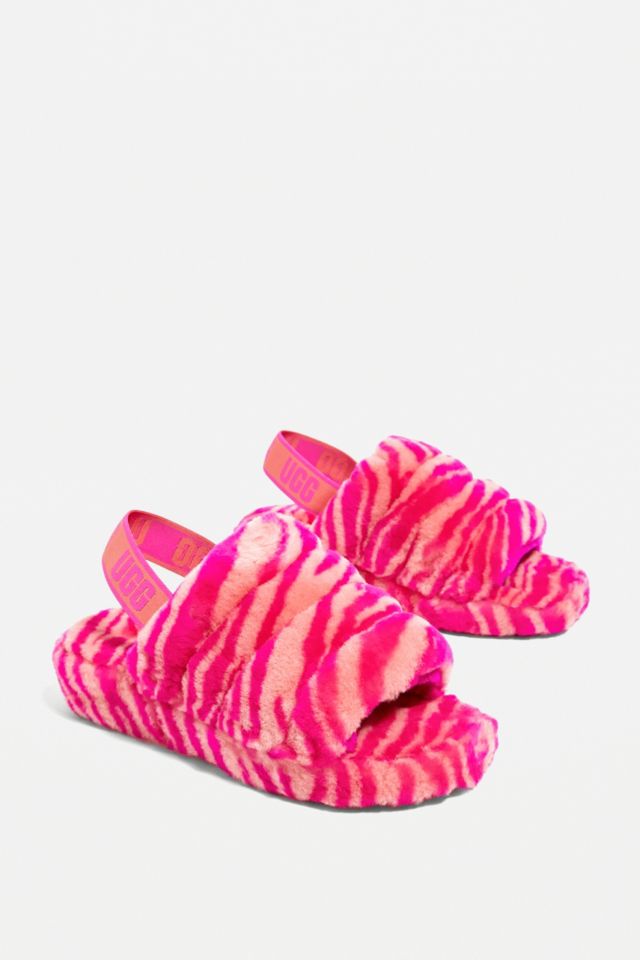 UGG Fluff Yeah Pink Zebra Slide Slippers Urban Outfitters UK