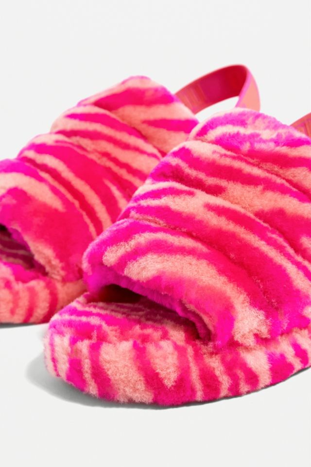 UGG Fluff Yeah Pink Zebra Slide Slippers Urban Outfitters UK