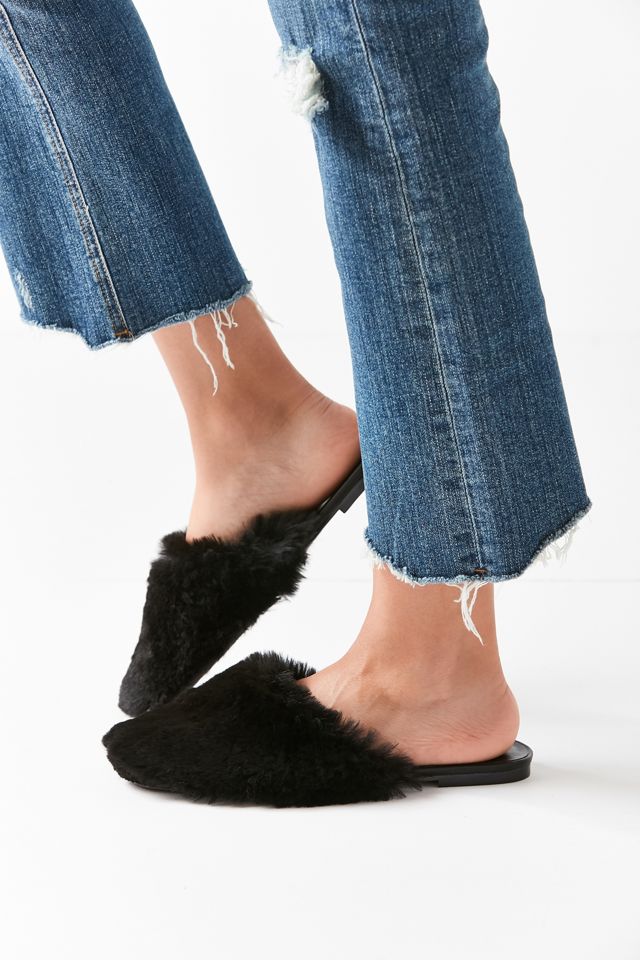 UO Faux Fur Black Mule Slides #3