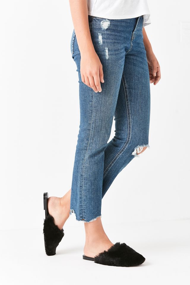 UO Faux Fur Black Mule Slides #4