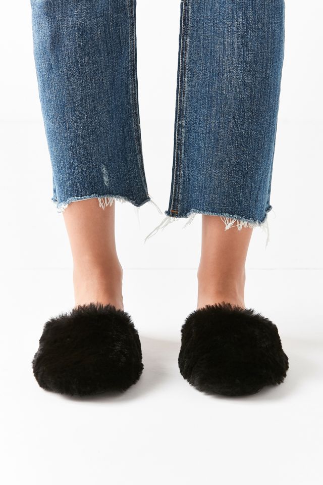 UO Faux Fur Black Mule Slides #5