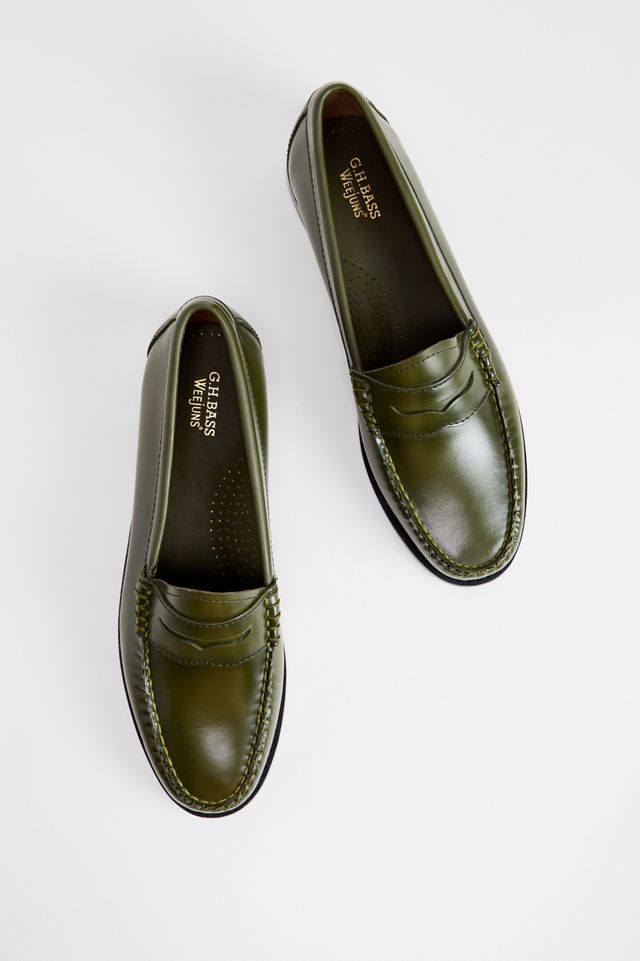 G.H.Bass Olive Green Weejun Penny Loafers #1