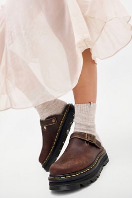 Dr. Martens Dark Brown Zebzag Crazy Horse Leather Mules