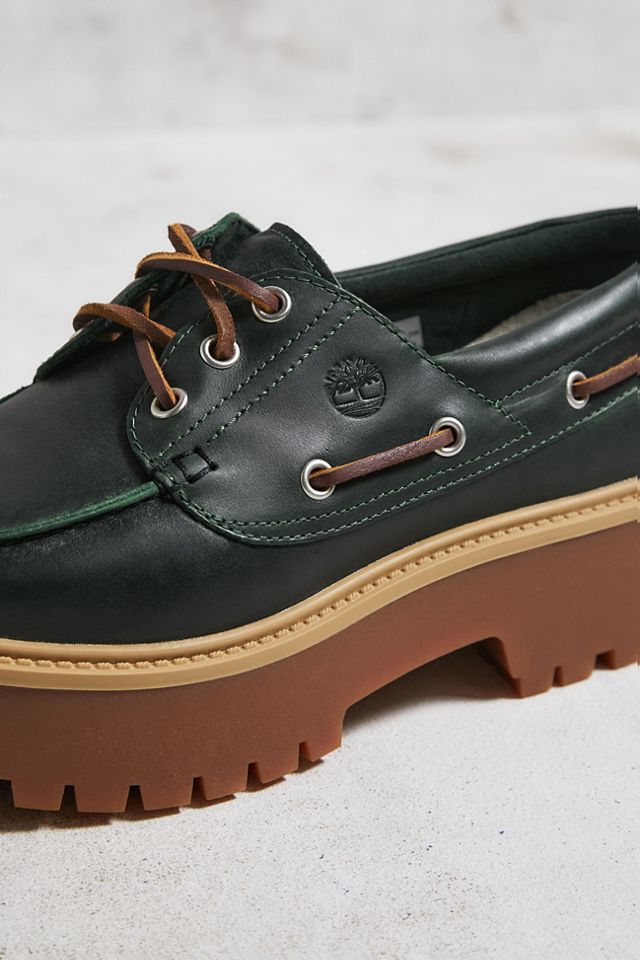 Timberland Zapatos náuticos con plataforma de cuero verde Urban