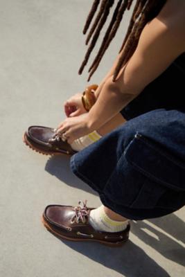Timberland Burgundy Noreen Leather 3-Eyelet Lug Boat Shoes - Brown UK 8 at Urban Outfitters