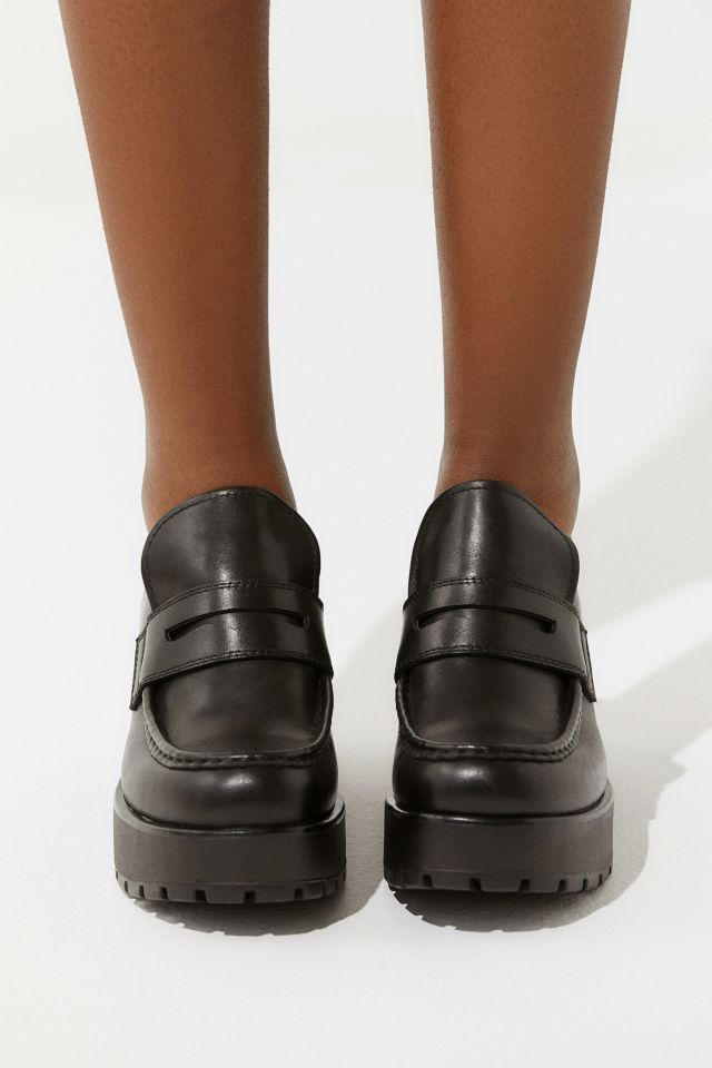 Vagabond dioon black leather platform block heeled loafer top