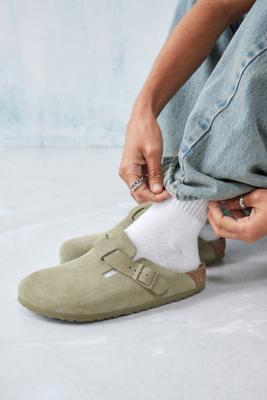 Birkenstock Faded Khaki Suede Boston Clogs Urban Outfitters UK