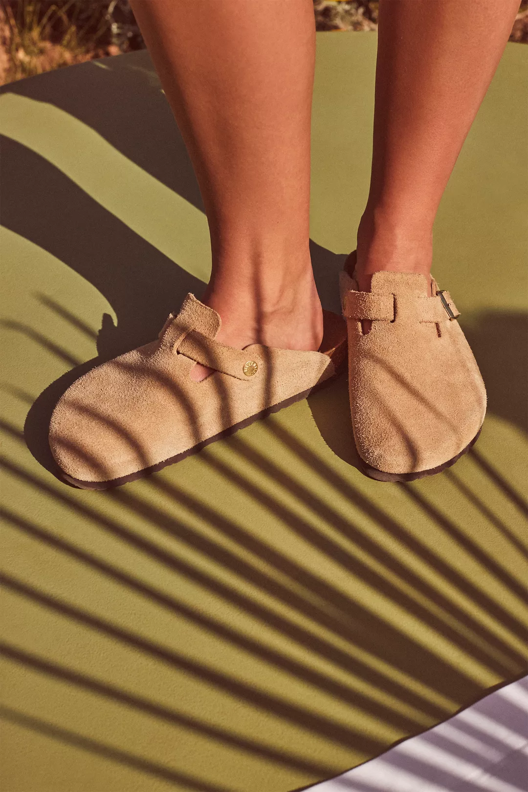 Birkenstock Latte Cream Suede Boston Clogs
