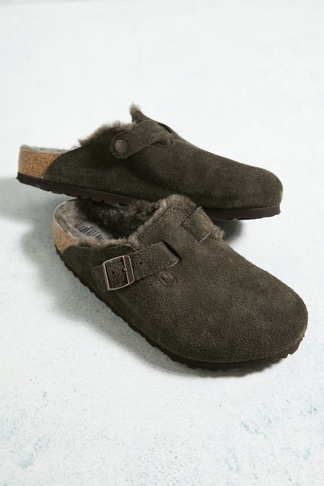 Birkenstock Zoccoli Boston in pelle scamosciata foderati in shearling moka #1
