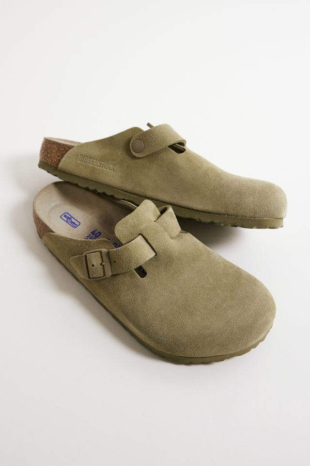 Birkenstock Faded Khaki Suede Boston Clogs | Urban Outfitters UK