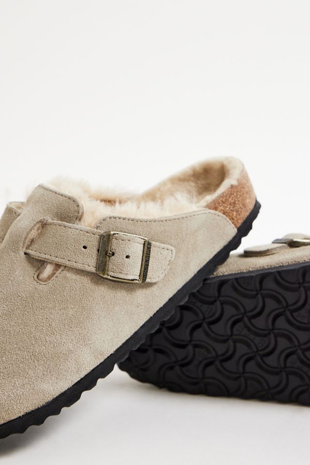 Birkenstock Taupe Shearling-Lined Boston Clogs #3