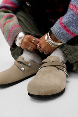 Birkenstock Taupe Blair Buckle Clogs