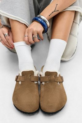 Birkenstock Taupe Shearling Boston Clogs