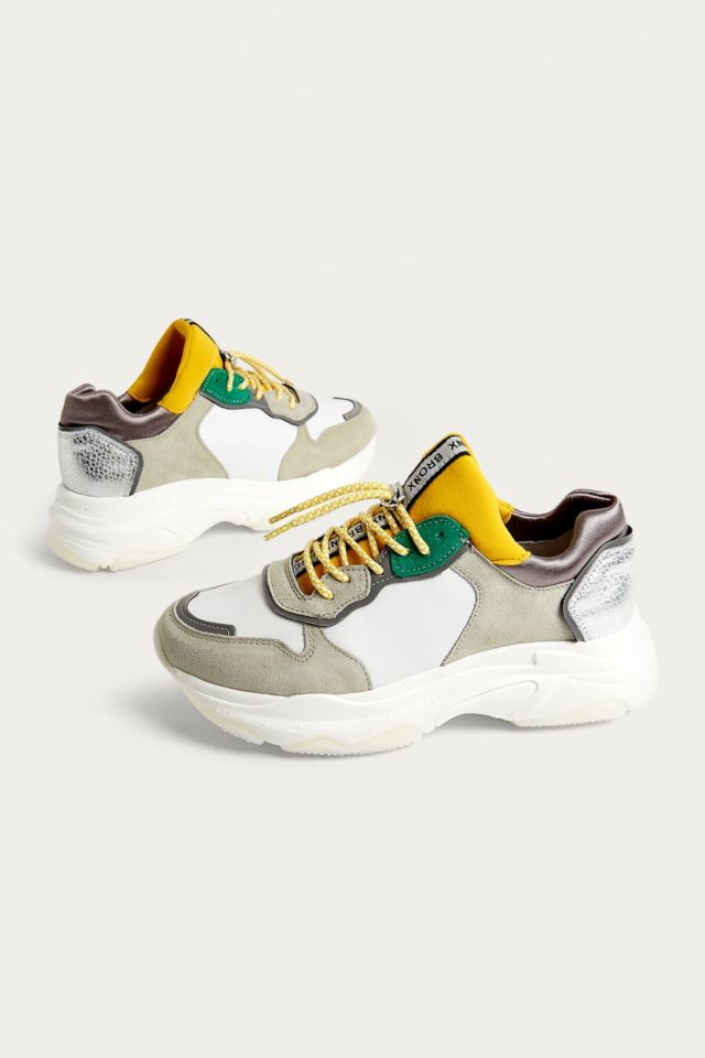 Bronx Basiley Green and Yellow Leather Chunky Trainers