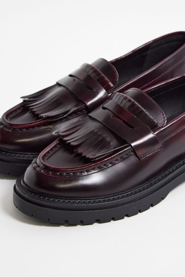 UO Burgundy Fringe Leather Loafers #2
