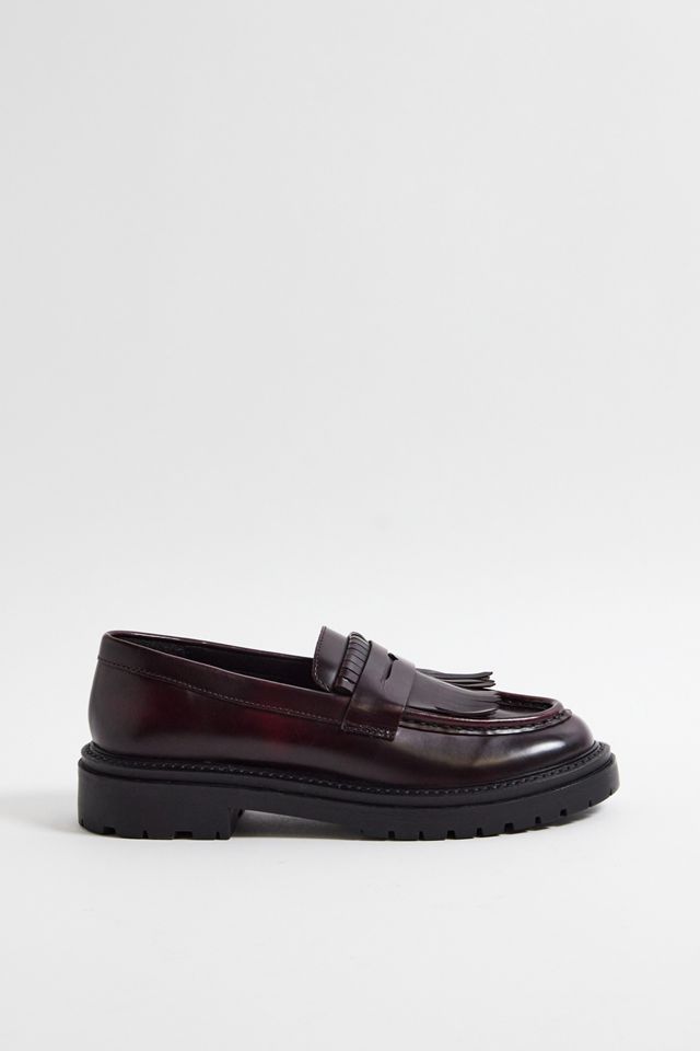 UO Burgundy Fringe Leather Loafers #3