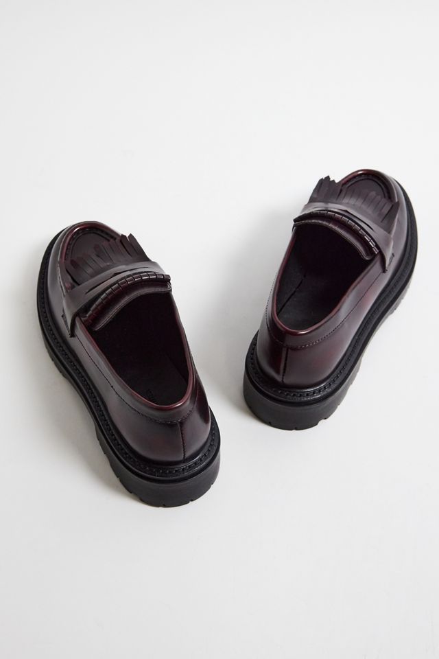UO Burgundy Fringe Leather Loafers #4