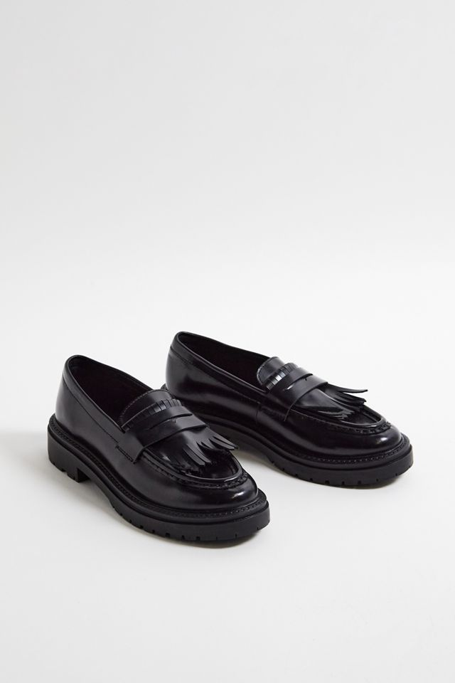 UO Black Fringe Leather Loafers #1