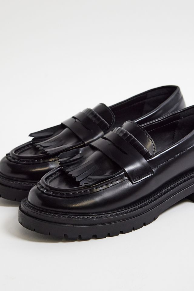 UO Black Fringe Leather Loafers #2