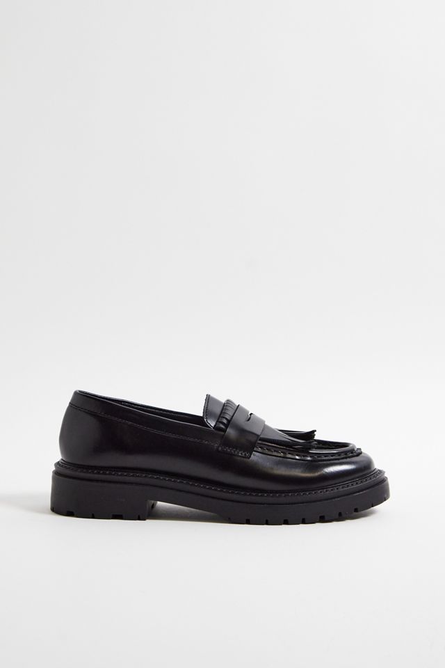 UO Black Fringe Leather Loafers #3