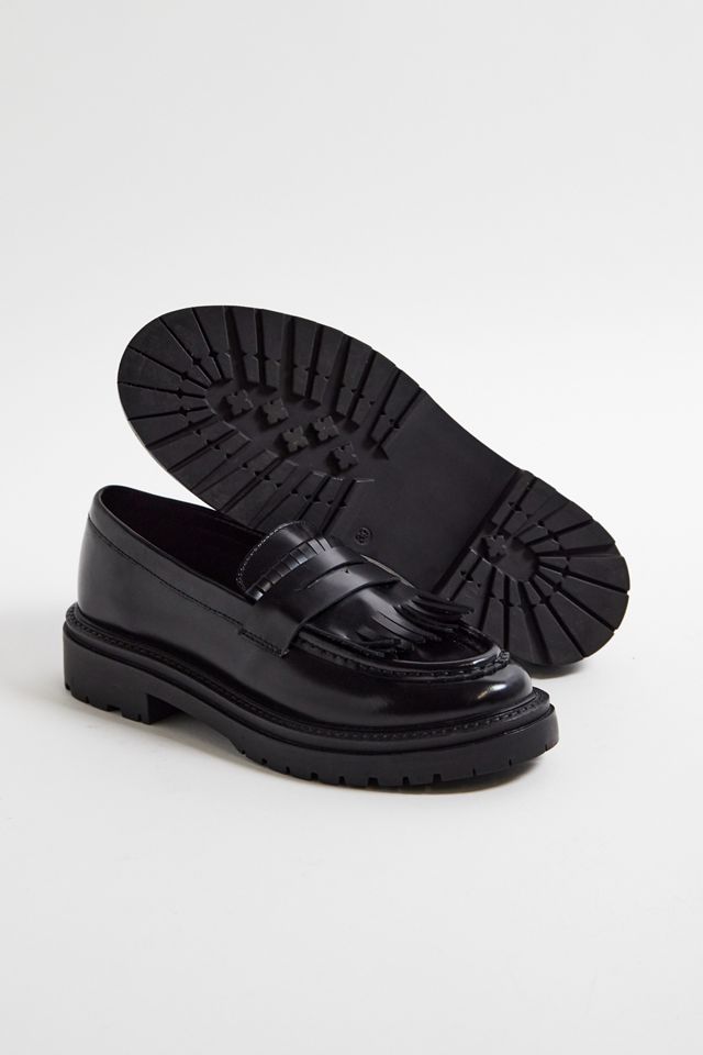 UO Black Fringe Leather Loafers #4