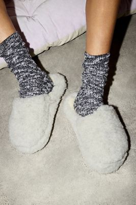 Pantoufles en laine gris clair Yoko