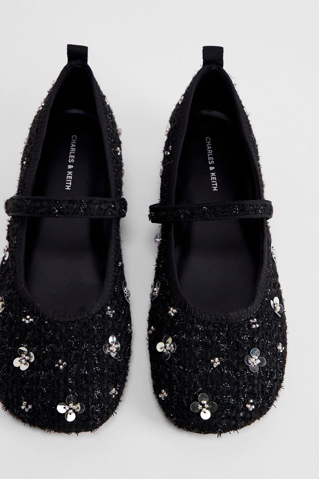 Charles & Keith Black Flower Mary Jane Shoes #3