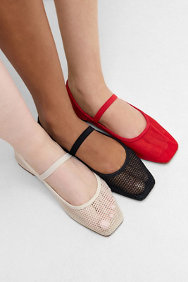 UO Red Fine Mesh Ballerina Shoes - Red UK 3 at Urban Outfitters