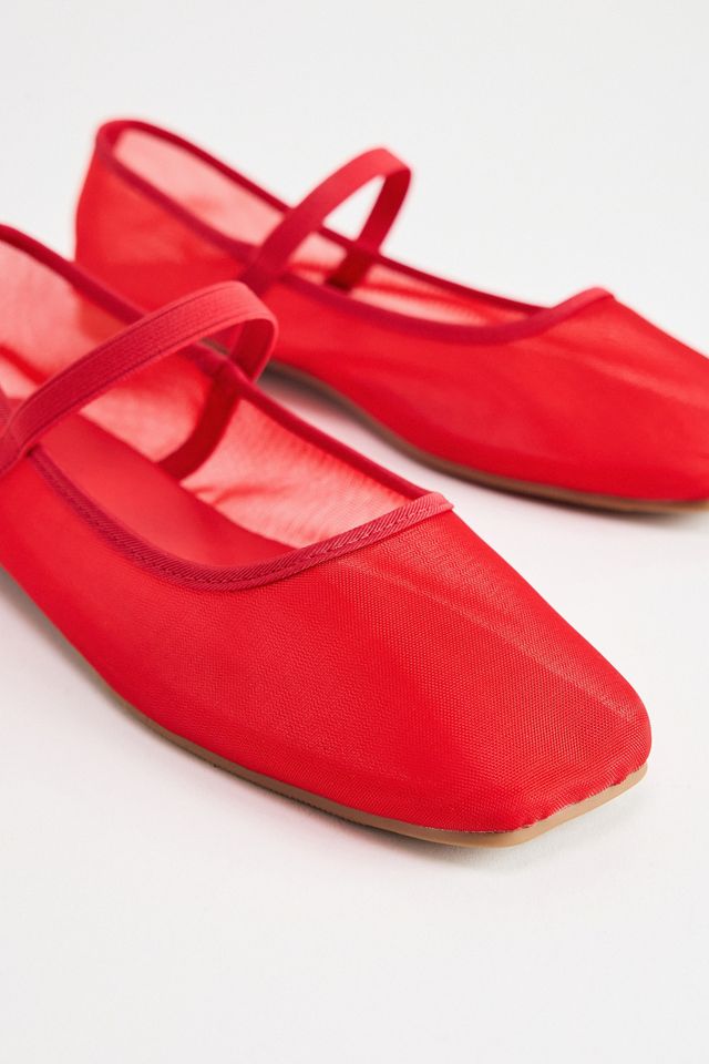 UO Red Fine Mesh Ballerina Shoes #4