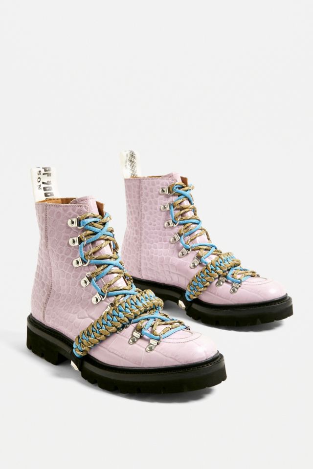 House Of Holland X Grenson Lavender Croc Pattern Leather Hiker Boots