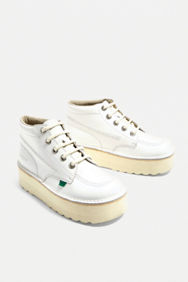 Kickers Higher Stack White Nubuck Leather Boots | Urban Outfitters UK