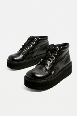 Kickers Hi Stack All Black Leather Boots | Urban Outfitters UK