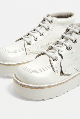 Kickers Hi Stack White Leather Boots | Urban Outfitters UK