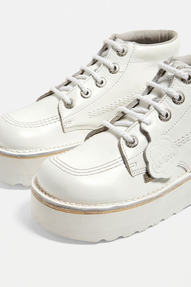 Kickers Hi Stack White Leather Boots | Urban Outfitters UK