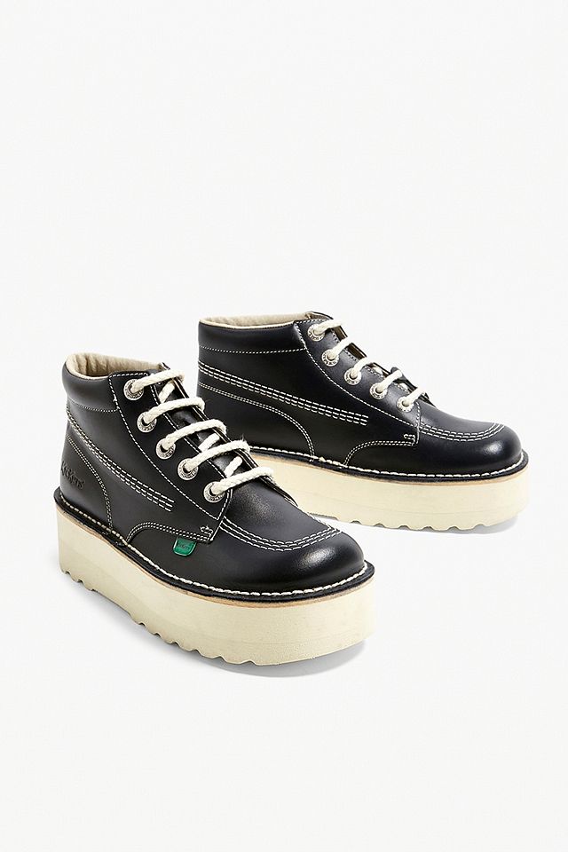 Kickers Hi Stack Black Leather Boots | Urban Outfitters UK