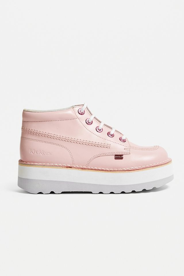 Kickers Hi Stack Pink Leather Boots | Urban Outfitters UK