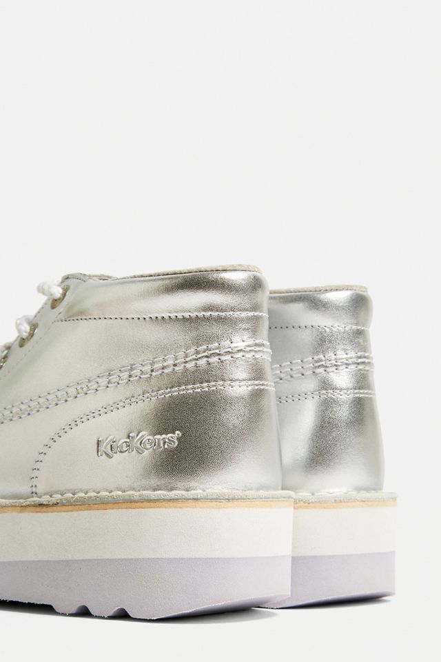 Kickers Hi Stack Silver Leather Boots | Urban Outfitters UK