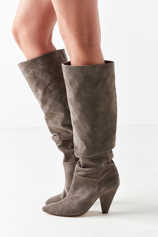 Tess Faux Suede Scrunched Knee-High Taupe Boots #1