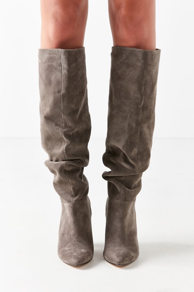 Tess Faux Suede Scrunched Knee-High Taupe Boots #4