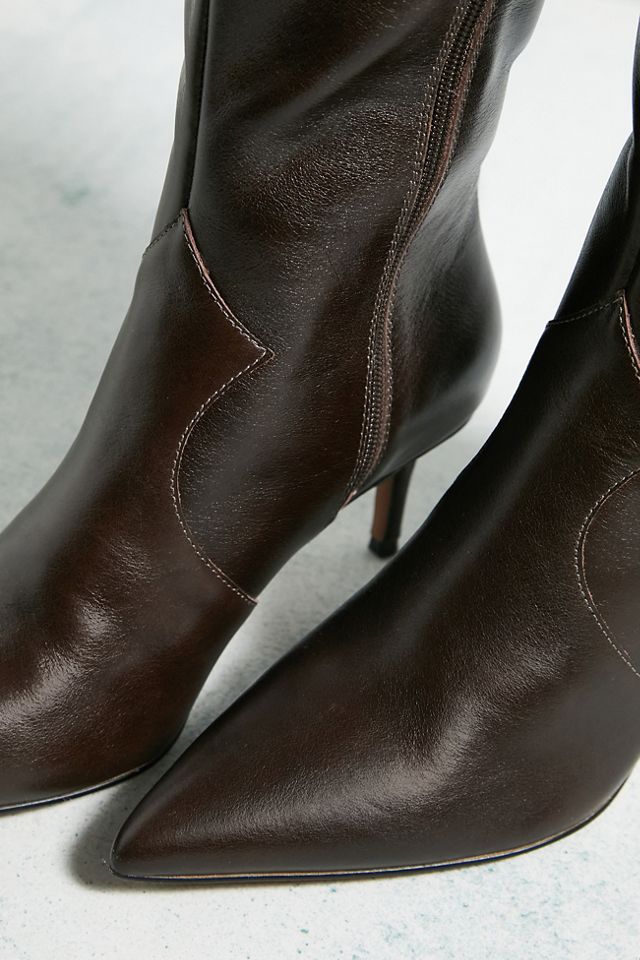 UO Jessie Western Leather Brown Kitten Heel Boots #4