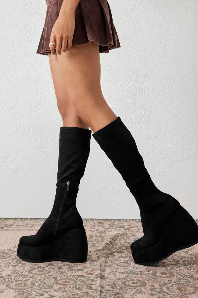 Wedge black boots knee on sale high