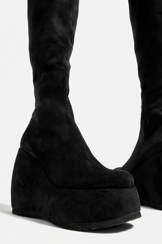 Shelly’s London Black Wedge Sole Knee-High Boots | Urban Outfitters UK