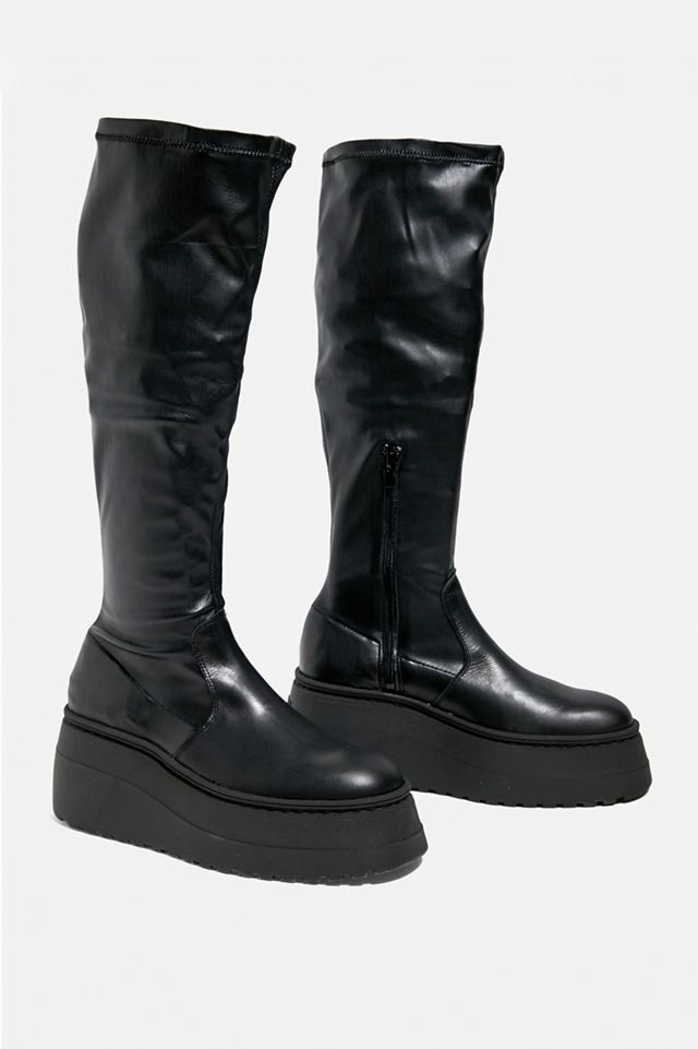 Steve Madden Bota alta de rodilla de forma plana en cuero negro #1