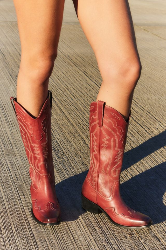 Women's red leather cowboy 2024 boots