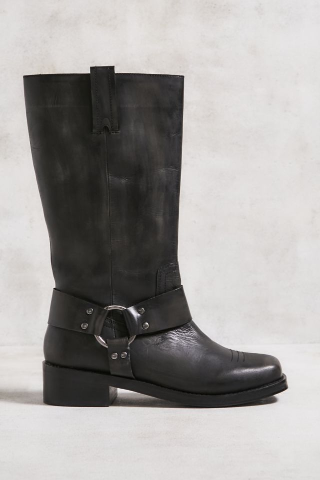 UO Black Leather Motocross Harness Boots