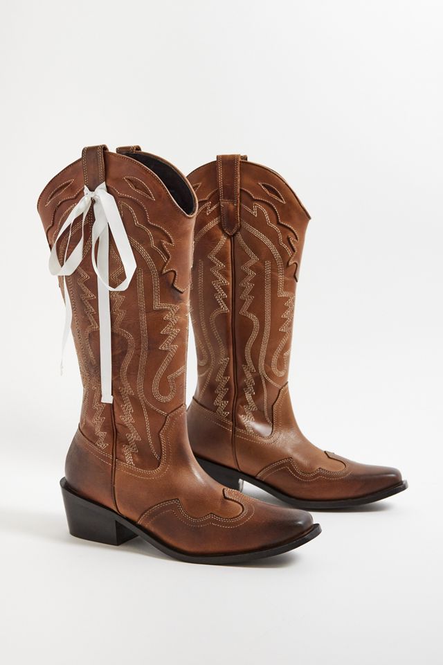 UO Brown Leather Dallas Bow Cowboy Boots #1
