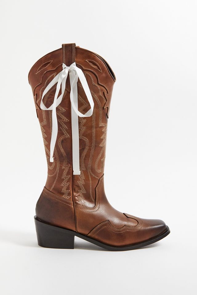 UO Brown Leather Dallas Bow Cowboy Boots #2