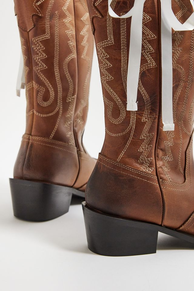 UO Brown Leather Dallas Bow Cowboy Boots #3